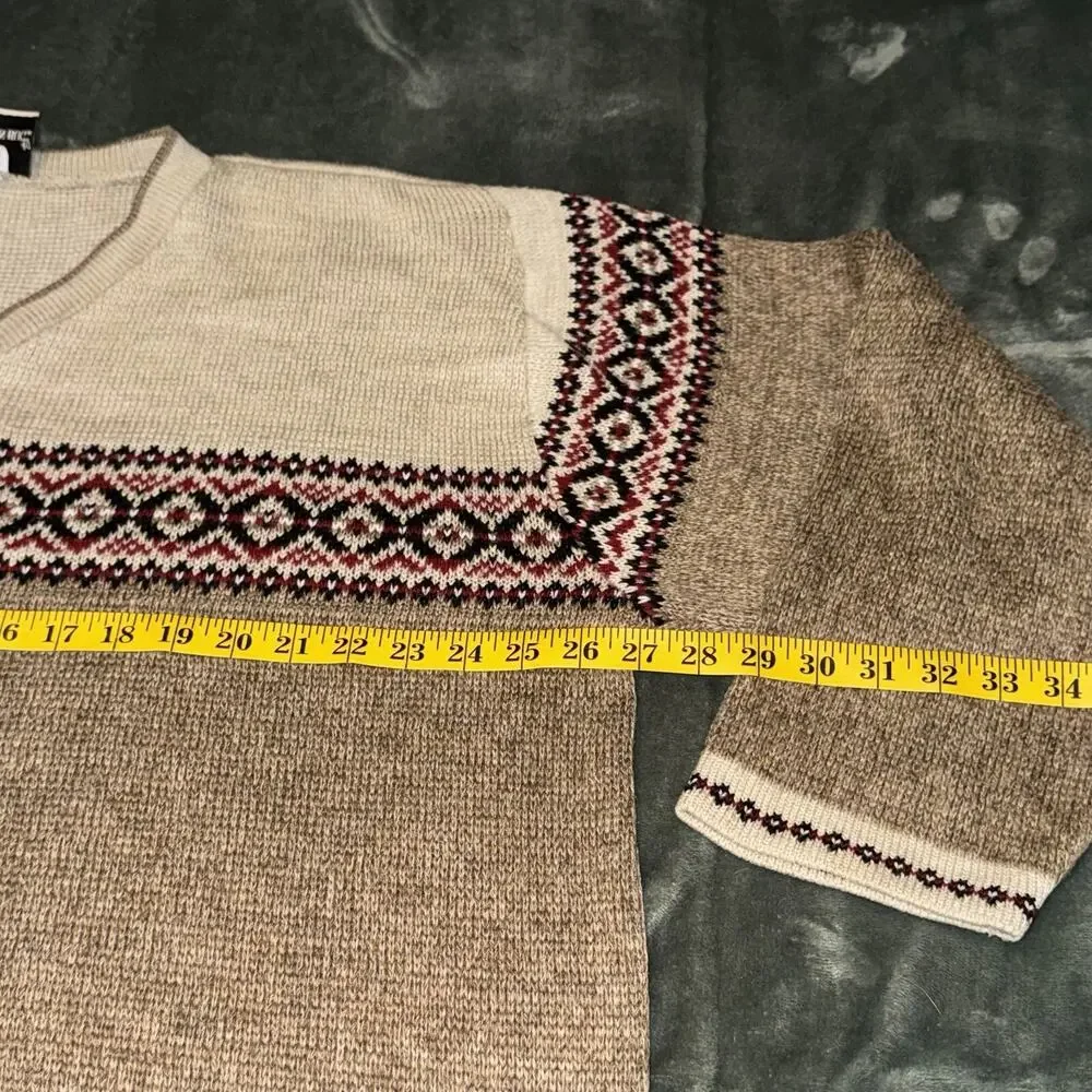 Vintage Fashion Bug Sweater Women's 26 Beige Brown Printed Knit Nordic Plus Size - Picture 2 of 7